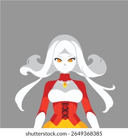 Cartoon Woman with White Hair and Orange Eyes