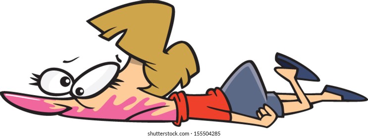 cartoon woman who has fallen with gum on her face