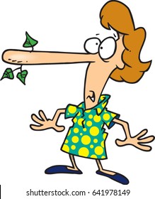cartoon woman whose nose has grown from telling lies