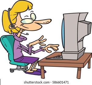 cartoon woman working at computer