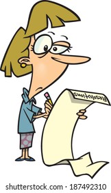 Cartoon Woman Writing A Long List