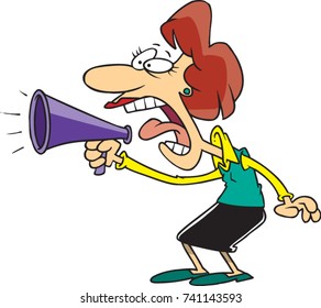 Cartoon Woman Yelling Into A Megaphone