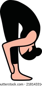 Cartoon Woman In Yoga Forward Fold Pose Vector Image.