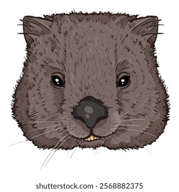 Cartoon Wombats Head Isolated Illustration. Front View