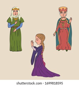 Cartoon Women In Early Middle Ages Clothing