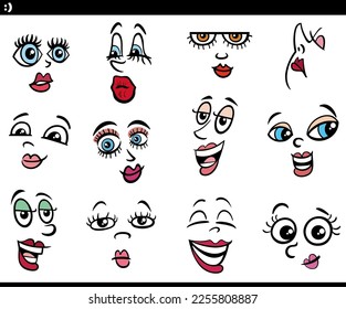 Cartoon women faces or emotions design elements graphic set