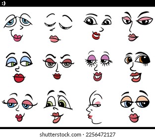 Cartoon women faces or moods design elements graphic set