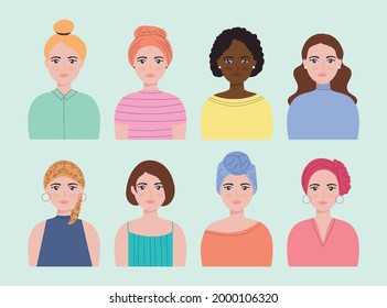 cartoon women icon set design