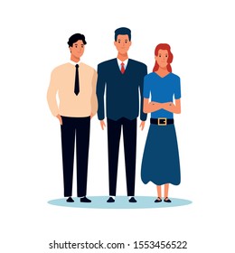 cartoon women and man standing over white background, colorful desgin. vector illustration