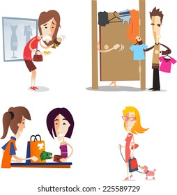 cartoon women shopping