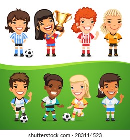 Cartoon Women Soccer Players Set for Your Sport Project
