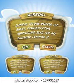 Cartoon Wood Agreement Panel - Funny cartoon design ui game wood control panel including text and buttons