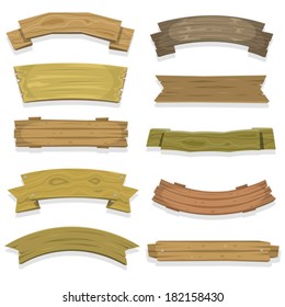 Cartoon Wood Banners And Ribbons/ Illustration of a set of cartoon spring wooden award ribbon and texas ranch banners, for agriculture and farm seal and certificates