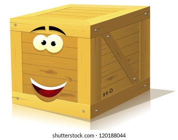 Cartoon Wood Box Character/ Illustration of a funny cartoon wooden box character happy and smiling