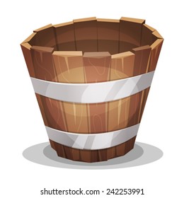 Cartoon Wood Bucket/ Illustration of a cartoon empty rural wooden bucket with iron strapping