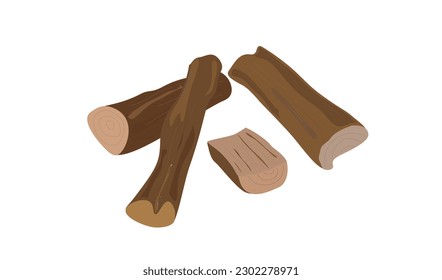 Cartoon wood log vector illustration. Wooden log, timber and trunk. Burning material, natural eco material for burning, heating. Tree trunks. Firewood. Wood vector.