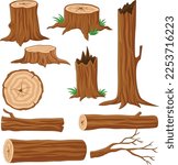 Cartoon wood logs and trunks collection