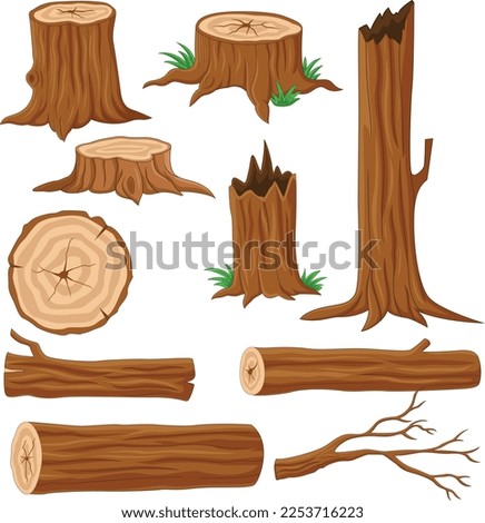 Cartoon wood logs and trunks collection