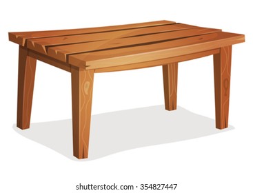 Cartoon Wood Table/ Illustration Of A Cartoon Funny Wooden Kitchen Or Garden Table, Isolated On White Background For Creation Of Home Interior Scenics