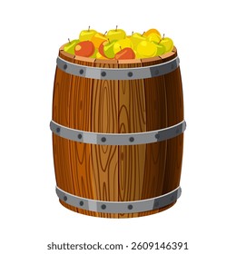 Cartoon wooden barrel with apples
