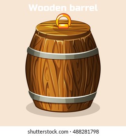 cartoon wooden barrel closed, game elements in vector