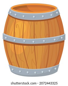 Cartoon Wooden Barrel. Oak Pirate Keg With Wine Rum Whiskey Honey Beer For Winery Or Brewery, Wood Alcohol Cask Pub, Vector Flat Icon Illustration Isolated On White Background