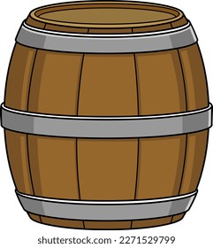 Cartoon Wooden Barrel. Vector Hand Drawn Illustration Isolated On Transparent Background