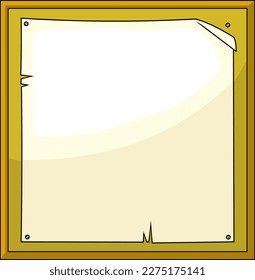 Cartoon Wooden Blank Sign With Ripped Paper. Vector Hand Drawn Illustration Isolated On Transparent Background