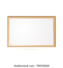 Cartoon wooden blank signboard with paper isolated on white. Colored wood board with paper empty sheet vector illustration.