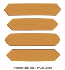 Cartoon wooden brown plate empty vector banners. Vintage wood ribbons set. Plank wood and blank wooden banner illustration