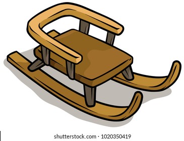 Cartoon wooden brown sledge isolated on white background. Vector icon.