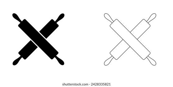 Caricatura de madera cruzada rodillo. rodillo de rodillo utensilio de cocina. Rodillo para cocinar. rodillo para pie. señal cruzada. Insignia o etiqueta de panadería.