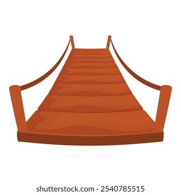Cartoon wooden hanging bridge with planks and rope railing leading into the distance