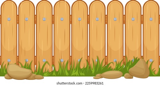 Cartoon wooden hedge border. Horizontal plank fence