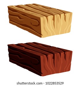 Cartoon wooden isometric  plank, beam, timber on white background. Vector detailed ilustration. Icon for strategy game, resource icon for games