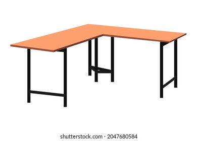 Cartoon Wooden L Shape Office Table Isolated