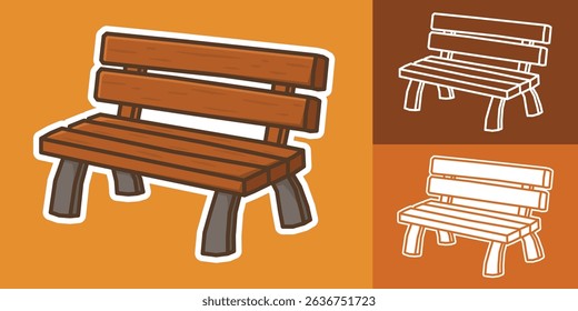 Cartoon wooden park bench sticker with bold outlines