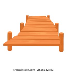 Cartoon wooden pier leading to the water, isolated on white background