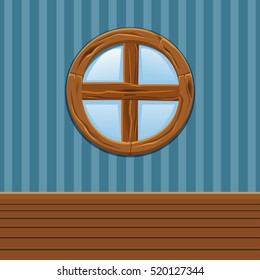 Cartoon Wooden round window, Home Interior in vector