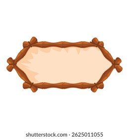Cartoon wooden sign made of tied branches showing empty space for text, isolated on white background