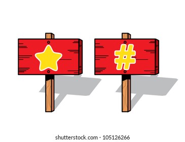 Cartoon wooden sign post with star and rating symbol, favorite place concept. Vector illustration