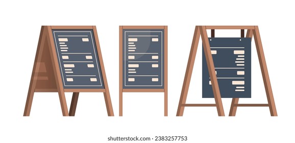 Cartoon wooden signage. Sandwich board and menus on isolated background svg