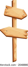 Cartoon wooden signs. A blackboard, a banner with an empty space for copying, a pointer to the direction of movement. 
