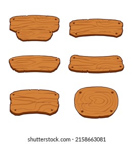 Cartoon wooden signs set. Rough rustic middle ages boards and planks concept, Can be used for game, old guideposts, vintage signposts, bar and saloon banner templates