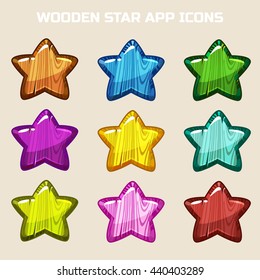 cartoon wooden Stars in different colors in vector