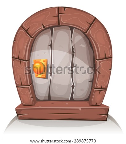 Cartoon Wooden Stone Hobbit Door Illustration Stock Vector (Royalty