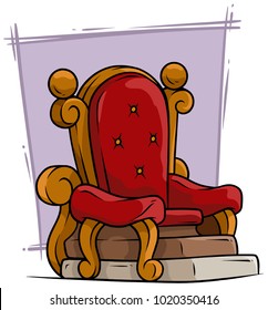 Cartoon wooden vintage red throne royal armchair on violet background. Vector icon.