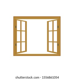 Cartoon wooden windows open Vector illustration on white background.