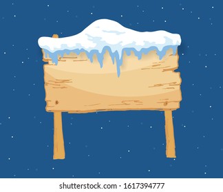 Cartoon wooden winter sign with snow cap vector