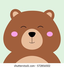 Cartoon woodland animal, cute brown bear on blue backgrounds. Flat design.Vector Illustration.